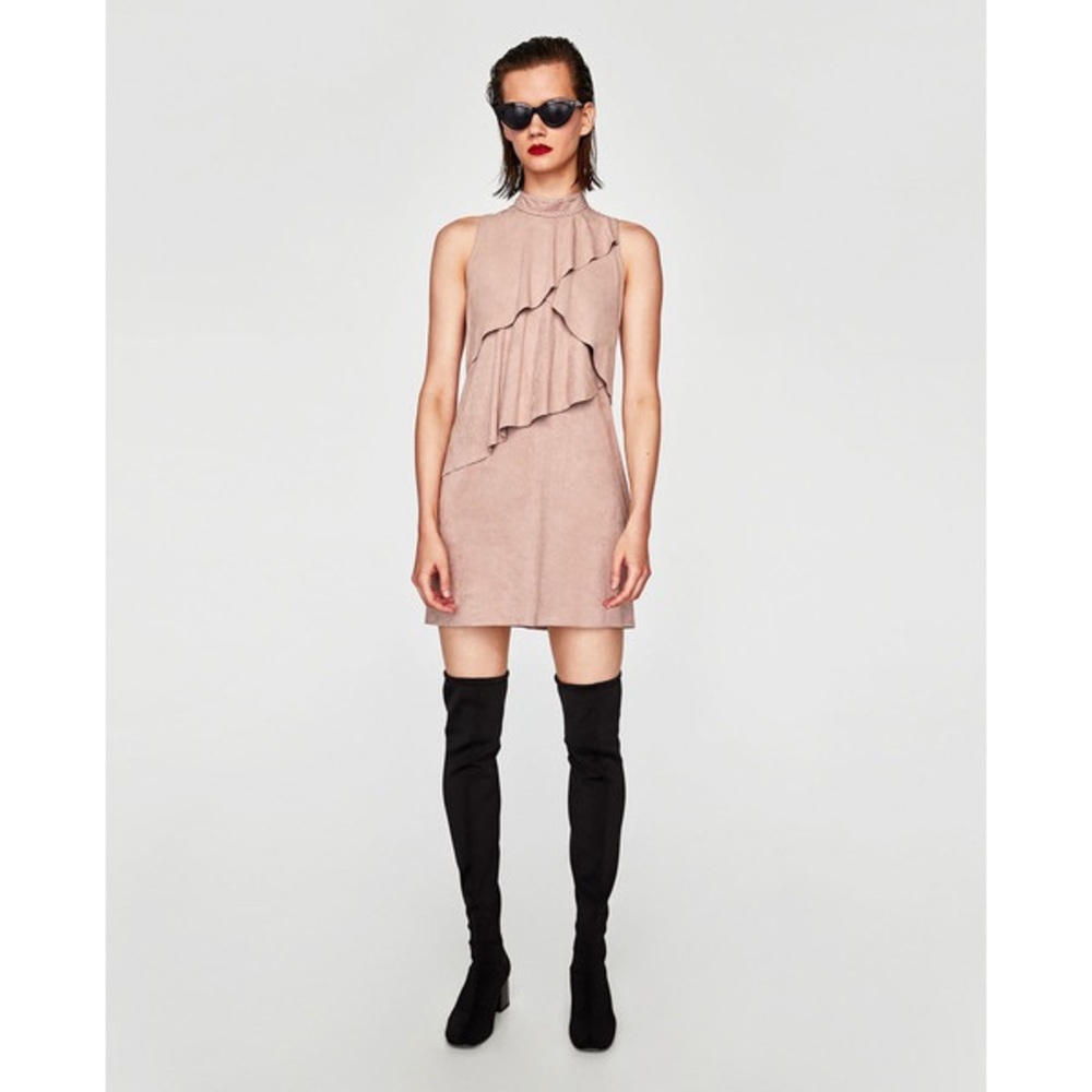 Zara Basic Collection Sleeveless Tiered Ruffle Dress Nude Blush size Large